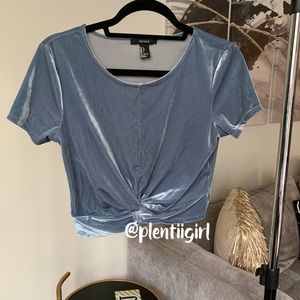 Powder blue velvet crop top